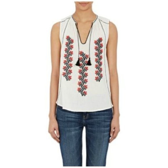 Ulla Johnson Alix Sleeveless Embroidered White & Black Top Size 4 - Picture 1 of 7